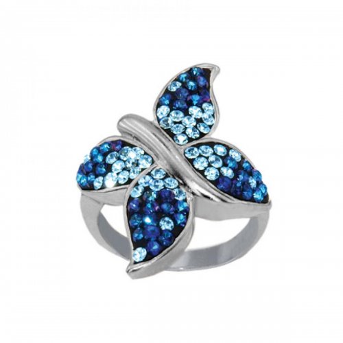 Anello d'argento con cristalli da Sw® SP689 Bermuda Blue e Aquamarine