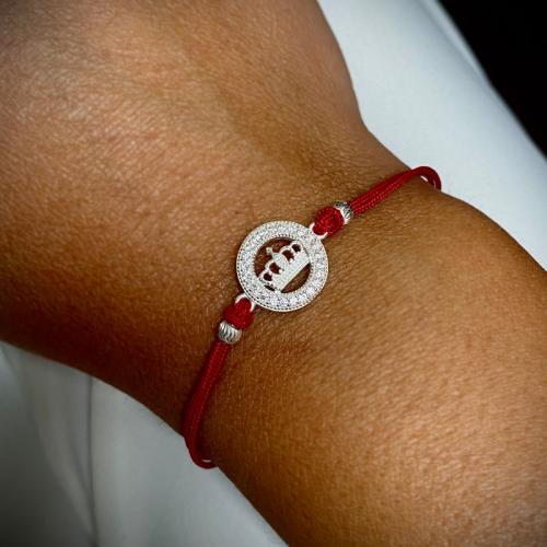 Braccialetto in filo rosso con corona d'argento con zirconi BT32