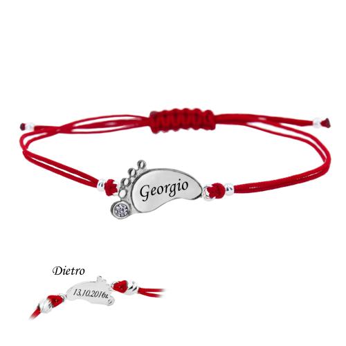 Braccialetto in filo rosso e elemento in argento Baby step 