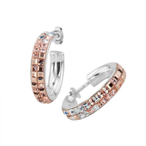 Orecchini d'argento con cristalli da Sw® SO342 Crystal, Light Peach, Rose Gold quadrati