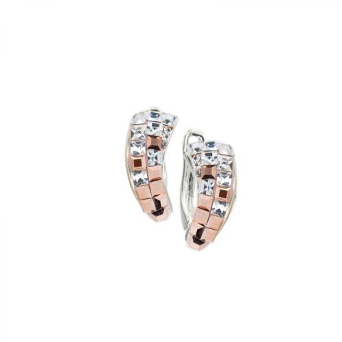 Orecchini d'argento con cristalli da Sw® SO358 Crystal and Rose Gold quadrati