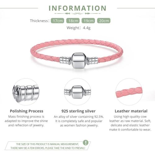 Bracciale in pelle rosa per ciondoli