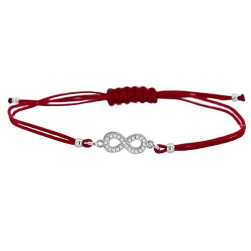 Braccialetto in filo rosso con elemento infinito in argento BT15