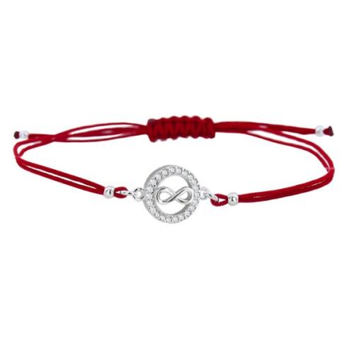 Braccialetto in filo rosso con elemento infinito in argento BT16