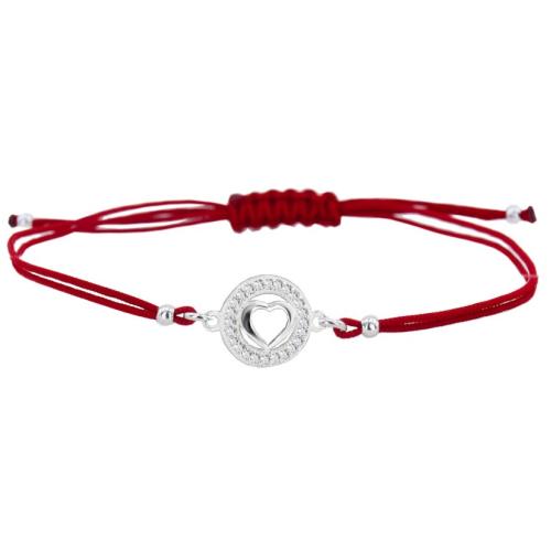 Braccialetto in filo rosso con cuore d'argento e zirconio BT29