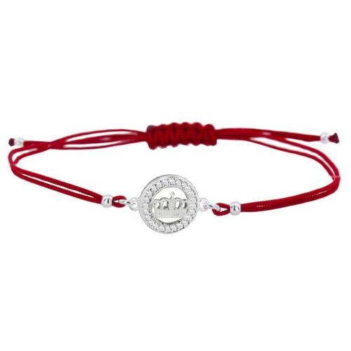 Braccialetto in filo rosso con corona d'argento con zirconi BT32