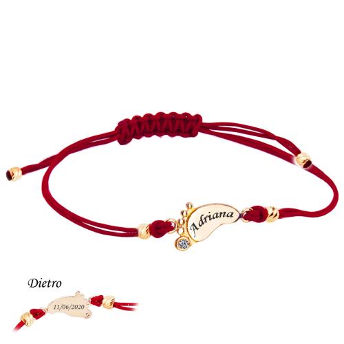 Braccialetto in filo rosso e elemento d'oro 14 carati Baby step