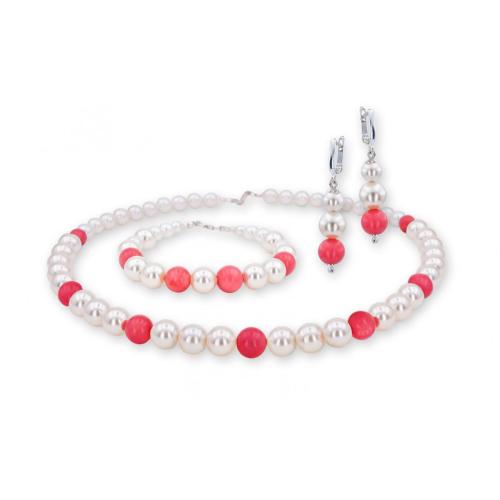 Collana, orecchini e bracciale con perle da Sw® con corallo ed elementi d'argento PP2