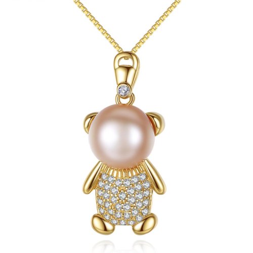 Collana in argento con perla e zirconi "Orso"