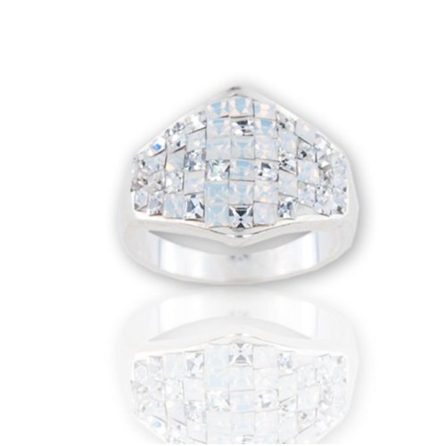 Anello in argento con cristalli da Sw® SP708 Opale Bianco e Cristallo
