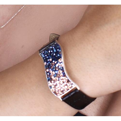 Bracciale d'argento con cristalli Sw® SG427 Metallic Rose Gold con catena in pelle nera