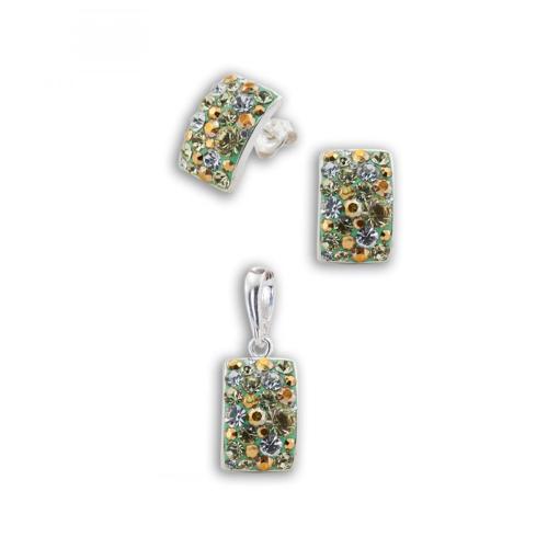 Set d'argento orecchini e medaglione con cristalli da Sw® SKM126 Green Gold