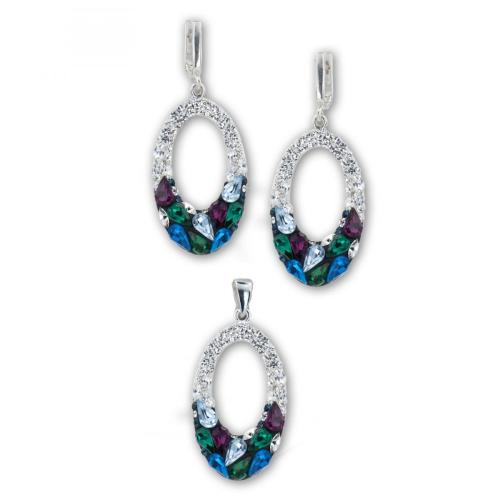 Set d'argento orecchini e medaglione con cristalli da Sw® SKM129 Queen Drops