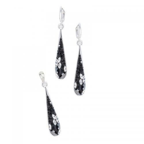 Set d'argento orecchini e medaglione con cristalli da Sw® SKM119 Black Marquise