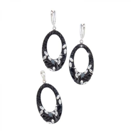 Set d'argento orecchini e medaglione con cristalli da Sw® SKM129 Black Marquise