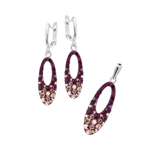  Set d'argento orecchini e medaglione con cristalli da Sw® SKM136 Amethyst, Light Amethyst and Rose Gold