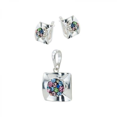 Set d'argento orecchini e medaglione con cristalli di Sw® SKM156 Multicolor