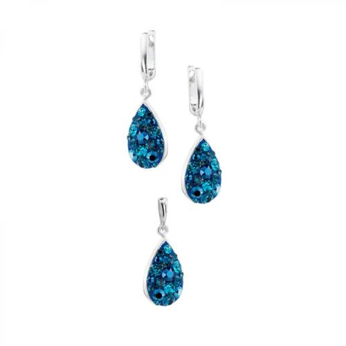 Set d'argento orecchini e medaglione con cristalli da Sw® SKM105 Metallic Blue and Indicolite