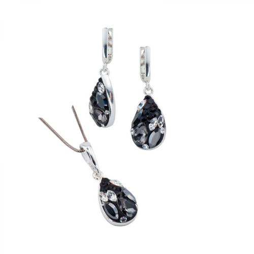 Set d'argento orecchini  e medaglione con cristalli da Sw® SKM105 Black Marquise