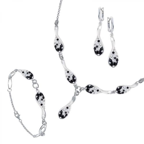 Set d'argento collana, bracciale e orecchini con cristalli da Sw® SK504 Black and White