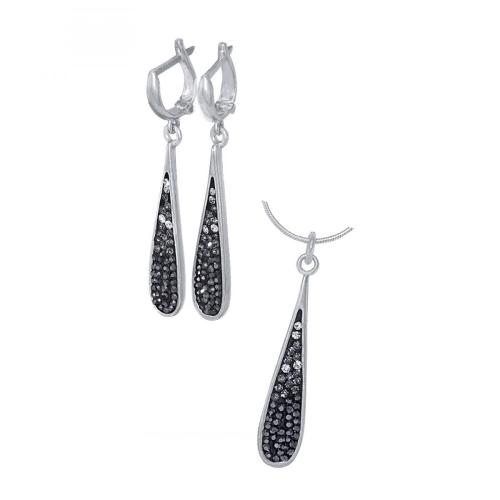 Set d'argento orecchini e medaglione  con cristalli da Sw® SKM119 Black Diamond e Hematite