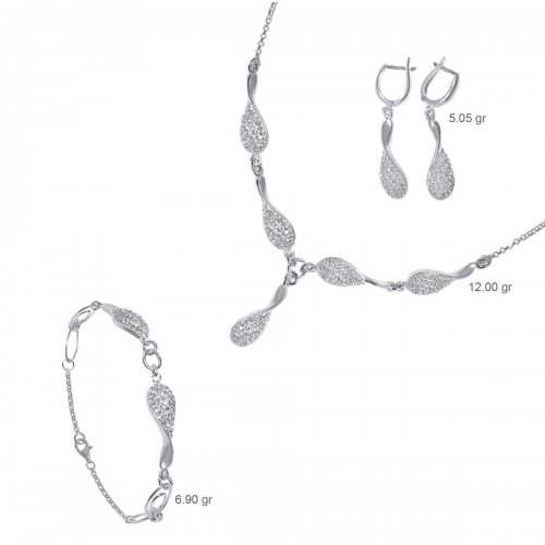 Set d'argento collana, bracciale e orecchini con cristalli da Sw® SK504