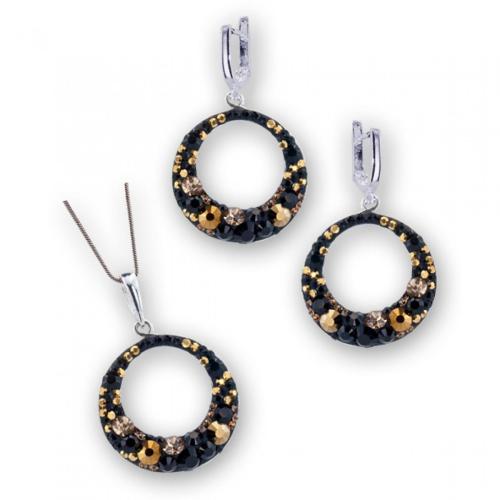 Set d'argento orecchini e medaglione con cristalli da Sw® SKM106 Black Gold