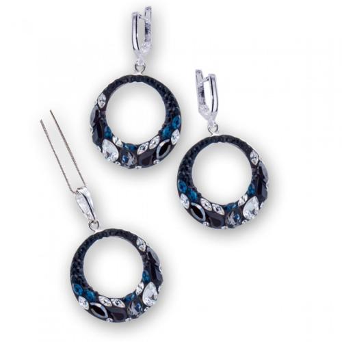 Set d'argento orecchini e medaglione con cristalli da Sw® SKM106 Blue Marquise