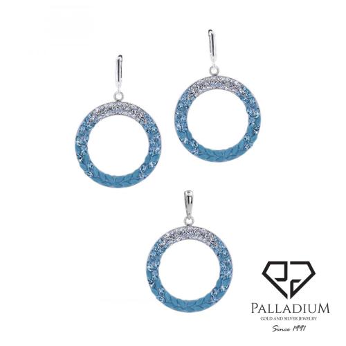 Set d'argento orecchini e medaglione con cristalli da Sw® SKM127 Blue Drops