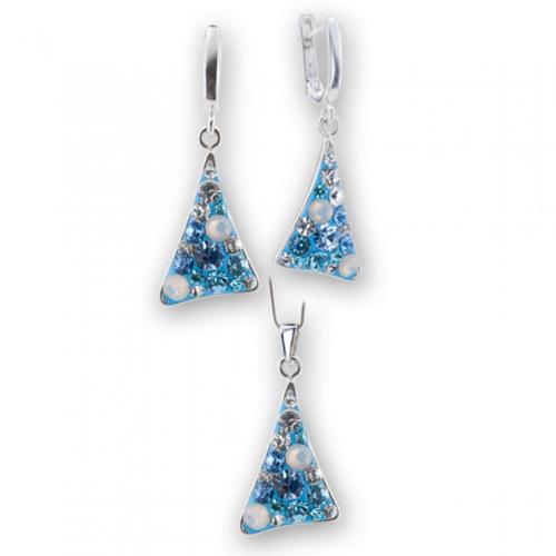 Set d'argento orecchini e medaglione con cristalli da Sw® SKM137 Deep Blue