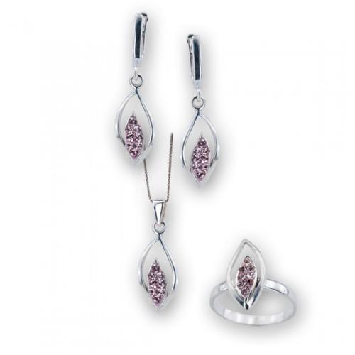 Set d'argento orecchini, medaglione e anello con cristalli da Sw® SKM150 Vintage Rose