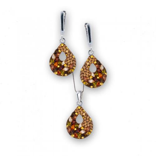 Set d'argento orecchini e medaglione con cristalli da Sw® SKM157 Autumn Gold