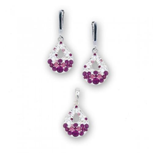 Set d'argento orecchini e medaglione con cristalli da Sw® SKM157 Crystal e Amethyst