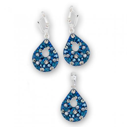 Set d'argento orecchini e medaglione con cristalli da Sw® SKM157 Metallic Blue e Black Diamond