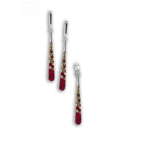 Set d'argento orecchini e medaglione con cristalli da Sw® SKM138 Golden Red