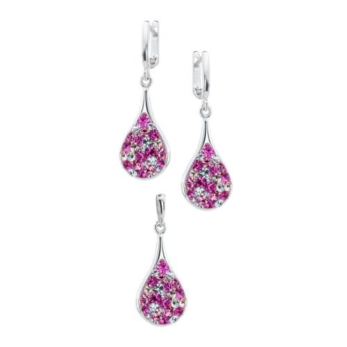 Set di orecchini e pendente in argento con cristalli Sw® SKM103 Rose Shade