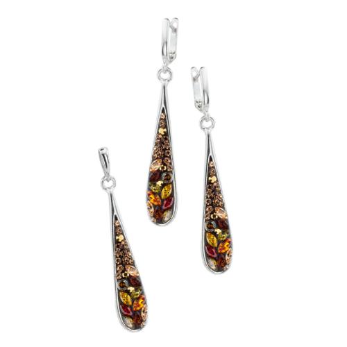 Set di orecchini e pendente in argento con cristalli Sw® SKM119 Autumn Gold