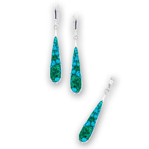 Set di orecchini e pendente in argento con cristalli Sw® SKM119 Blue Zircon and Emerald