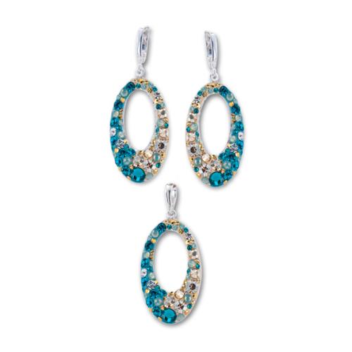 Set di orecchini e pendente in argento con cristalli Sw® SKM129  Blue Zircon and Golden Shadow